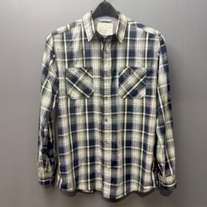 Weatherproof Plaid Button Up Shirt Men’s M Blue Green Long Sleeve 2 Pocket